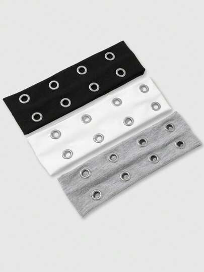 ROMWE Grunge Punk 3pcs Y2K Fashion Perforated Wide Headbands, Suitable For Streetwear, Casual Wear And Outings Hair Band Turban Headband Sweatband