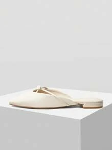 MOTF PREMIUM WOMEN'S FASHION SIMPLE SQUARE TOE BOW DECOR FLATS - White - View 3