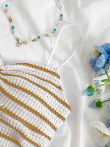 SHEIN Unity 女士春夏休闲度假日常百搭褶皱条纹吊带背心