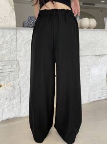 DAZY Women's Casual Solid Color Drawstring Waist Long Pants - Black - View 4