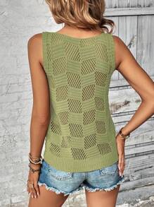 Breezaya Mixed Fiber Versatile Hollow Out Textured Knit Top - Green - View 2