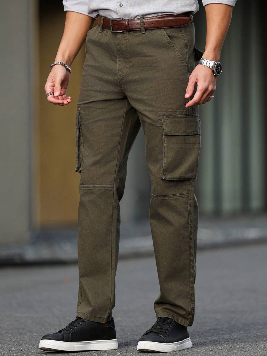 Manfinity Homme Quần Jeans Ống Thẳng Rộng Túi Hộp Cho Nam - xanh quân đội - Xem 1