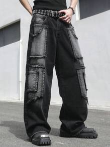 Manfinity EMRG Men's Fashion Denim Black Jeans With Pockets, Suitable For Summer - Black - View 1