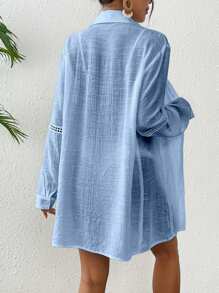 Swim Vcay Women's Solid Color Long Sleeve Single-Breasted Casual Cover Up Kimono Cover-Up