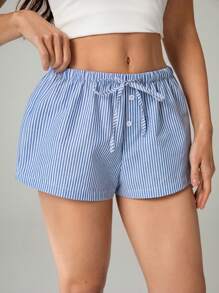 SHEIN Tall 2 件套女士亚麻条纹短裤 - 彩色 - 查看 7