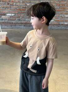 DAZY Camiseta de manga corta con cuello redondo, estampada, de punto para niño, de verano - Albaricoque - Ver 3