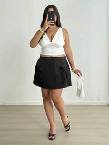 Flirla Plus Size Women's A-Line Skirt, Black Bowknot Decor Summer Skirt - Black - View 4