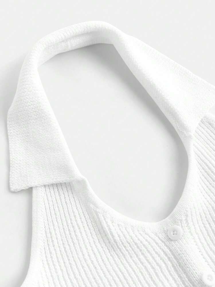 SHEIN Maija 2025 Summer New Arrival Collared Halter Crochet Linen-Like Music Festival Beach Vacation Casual Romantic Urban Vacation Suitable For Outings, Gatherings, Weddings, Graduate Guests, Vintage Style Women Sleeveless Top