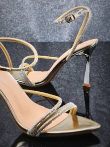 SHUZIA Women's Dressy Rhinestone Ankle Strap Pointy Toe High Heels Wedding Shoes - Gold - View 4