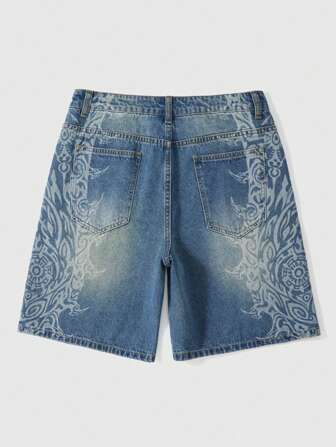 Herren Muster Muster Taschen Lässige Weite Jeans-Shorts Jorts