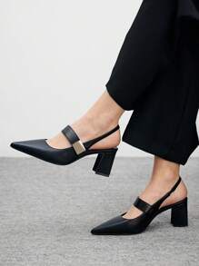 CUCCOO BIZCHIC Elfenbeinfarbe quadratische Schnalle bequeme Pendler Spitzschuh Plateau Absatz Sandalen