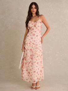 Poéselle 镂空吊带长裙，适合夏季的简约风格，女士端庄连衣裙，雪纺荷叶边露背连衣裙，茶会连衣裙，女士夏季连衣裙 - 彩色 - 查看 4