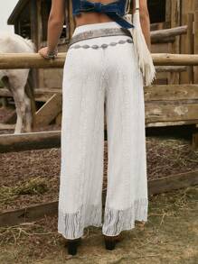 LanaWest 女式波西米亚风夏季西部乡村音乐节蕾丝白裤 - 白色 - 查看 2