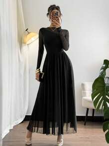 Firerie Abito lungo elegante da donna in in rete con schiena scoperta stile A-line, adatto per feste, festival musicali, estate