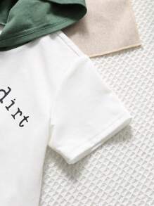 SHEIN Leap Crew 2件套男婴休闲可爱卡通汽车图案针织连帽衫上衣和短裤套装，夏季