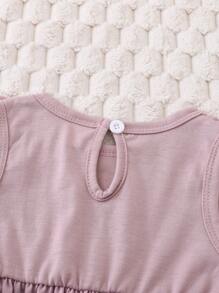 SHEIN 3pcs/Set Baby Girl Cute Floral & Leopard Print Ruffle Hem Casual Outfit - Baby Pink - View 8