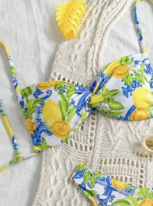 Swim Mod Women's Summer Beach Fruit Print Twist Sexy Bikini Set - Multicolor - View 4