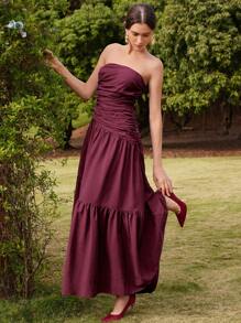 Anewsta Women's Elegant Modern Party/Date Night Ruched Bustier Hem Long Dress, Festival Going Out Vacation Outfits, Spring/Summer