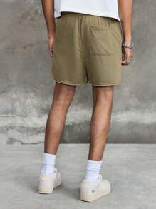 ROMWE MEN Prep Men's Drawstring Waist Pockets Loose Casual Versatile Shorts - Brown - View 8