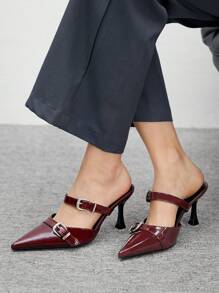 CUCCOO CHICEST Women's Pointed Toe Bowknot Slip-On High Heel Pumps - Burgundy - View 4