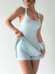 Easithlete Women's Solid Color Casual Strap Mini Dress, Minimalist And Fashionable For Summer