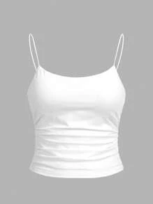 SHEIN Essnce 2 件套女士紧身褶皱吊带背心套装，带胸垫，适合夏季 - 彩色 - 查看 3