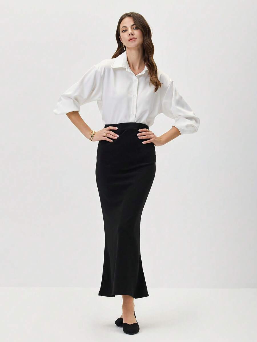 Miaspire 女士优雅合身半身裙 - 时尚而优雅 - 黑色 - 查看 1