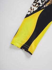 EMERY ROSE Set de 2 piezas de Top de manga larga de cuello redondo y pantalones de largo completo de unicolor para mujer - Amarillo - Ver 6