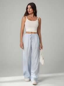 SHEIN Tall 女士腰带阔腿休闲条纹裤