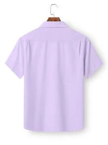 Manfinity Homme Camisa de manga corta con bordado de unicolor para hombres, sencilla y práctica de uso múltiple