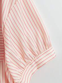 Flirla 大码女式拼色条纹夏季短袖衬衫