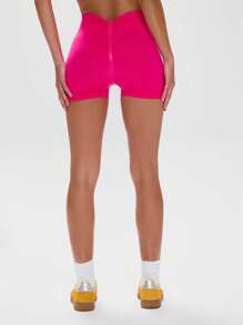 Musera Sport شورت مرتفع الخصر مطوي الظهر مغمور الخصر للتمارين الرياضية والتدريب والجيم والبادل والتنس وبيكليبول - روز أحمر - مشاهدة 4