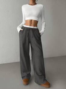 SHEIN Tween Girls' Solid Color Straight Leg Casual Knit Pants