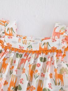 Cozy Pixies 2pcs/Set Baby Girl Floral Decor Ruffle Collar Short Cap Sleeve Top And Elastic Waist Shorts Set - Yellow - View 4