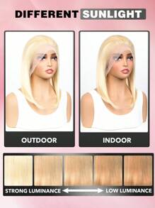 613蜜糖金短波波假髮透明直髮13x4無痕蕾絲前鬆緊線人髮假髮,適用於女性發售清倉 - S613 - 查看 6