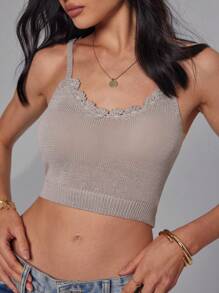 Roylia Women's Solid Color Cropped Fitted Tank Top - Grey - View 6