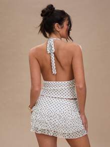 SHEIN BAE Women's Polka Dot Print Plunging Neck Backless Tank Top,Rave Top