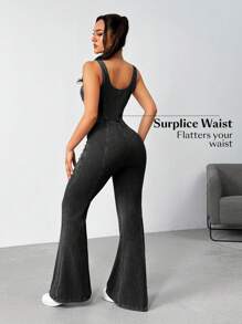 Flexra 女士牛仔连体裤，时尚适合夏季 - 深灰色 - 查看 2