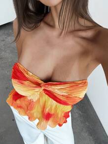Aloruh 浪漫约会之夜/度假抹胸，紧身短款上衣，扎染褶皱材质，女士，春夏 - 橘色 - 查看 6