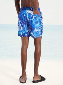 Surfspeed Men's Tropical Plant Print Drawstring Waist Beach Shorts - Blue - View 2