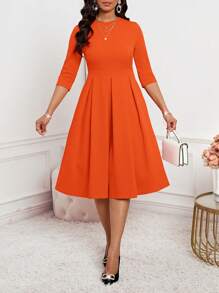 SHEIN Lady Spring, Summer, Autumn And Winter Elegant Office Party New Year Ladies Dresses - Orange - View 5