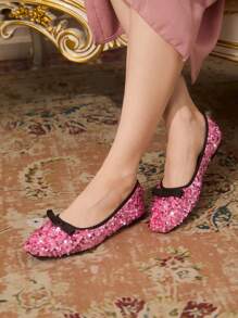 CUCCOO TILAWA Women's Flat Shoes With Glitter Decor, Simple & Practical Multifunctional - Pink - View 4