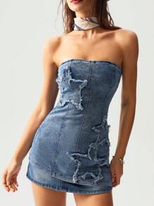 Bohemela 女式牛仔编织短款抹胸 - 藍色 - 查看 3