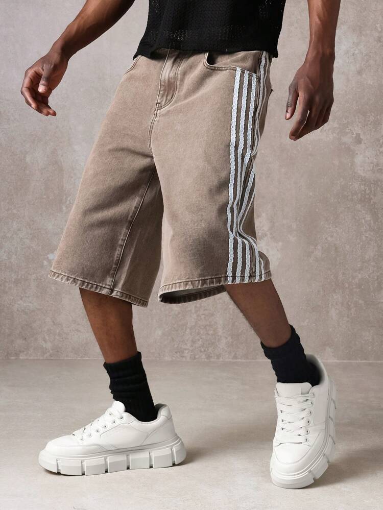 Pantaloncini in denim con strisce laterali larghi da streetwear