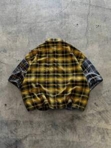 AXEPEAK Men's Plaid Contrast Color Simple Fashion Shirt, Streetwear Fashion - Yellow - View 2