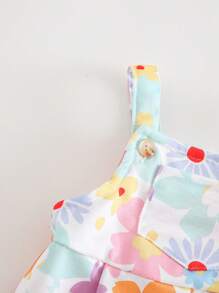 SHEIN Newborn Baby Girl Floral Print Pocket Front Jumpsuit With Shorts, Casual & Versatile