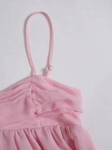 Sweetra Áo hai dây xếp ly voan trơn màu mùa hè dành cho nữ, thích hợp cho kỳ nghỉ và tiệc tùng - Hồng - Xem 6