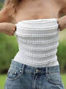 Roylia White Strapless Slim-Fit Elegant Bodysuit - White - View 5