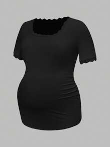 SHEIN Solid Color Round Neck Short Sleeve Fitted Casual Versatile T-Shirt For Pregnant Women - Multicolor - View 10