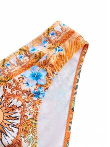 Swim Oasis Women's Summer Floral Ruffle Bikini Set With Cover-Up Sarong Skirt - Orange - View 3